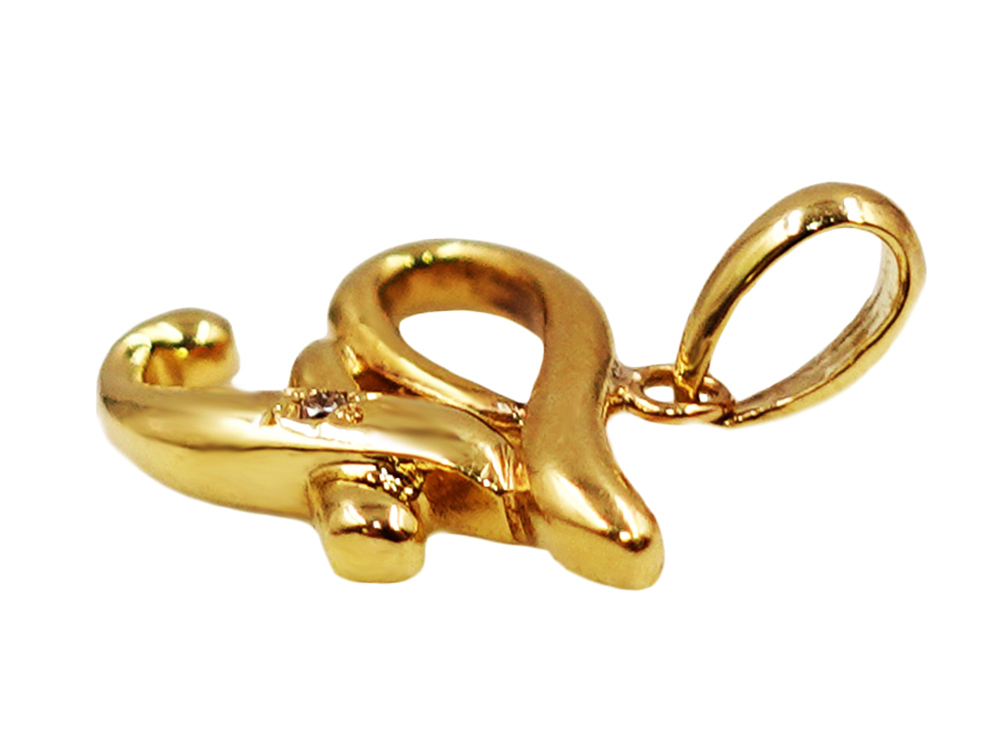 ジュエリー K18YG イエローゴールド イニシャル F ダイヤモンド ペンダントトップ 0.01ct 1.7g 側面01