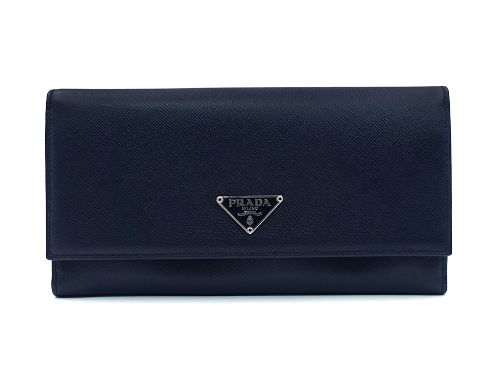 プラダ サフィアーノ 二つ折り 長財布 ブルー M201A 正面