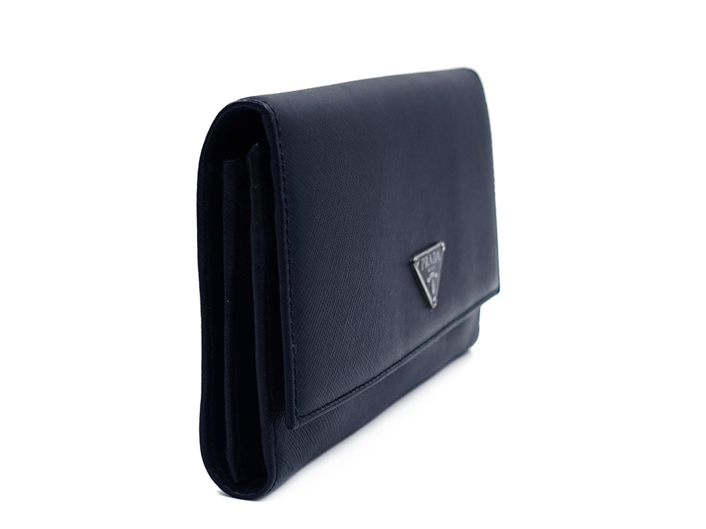 プラダ サフィアーノ 二つ折り 長財布 ブルー M201A 側面