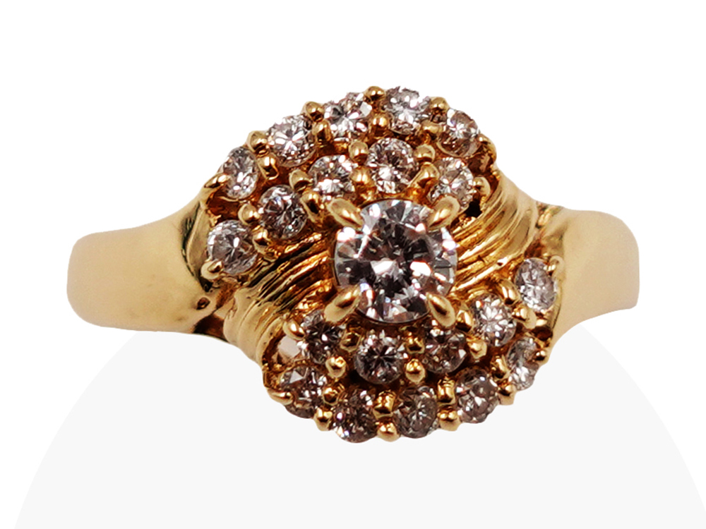 ジュエリー K18YG イエローゴールド フラワー ダイヤモンド リング 0.38ct 3.3g 正面