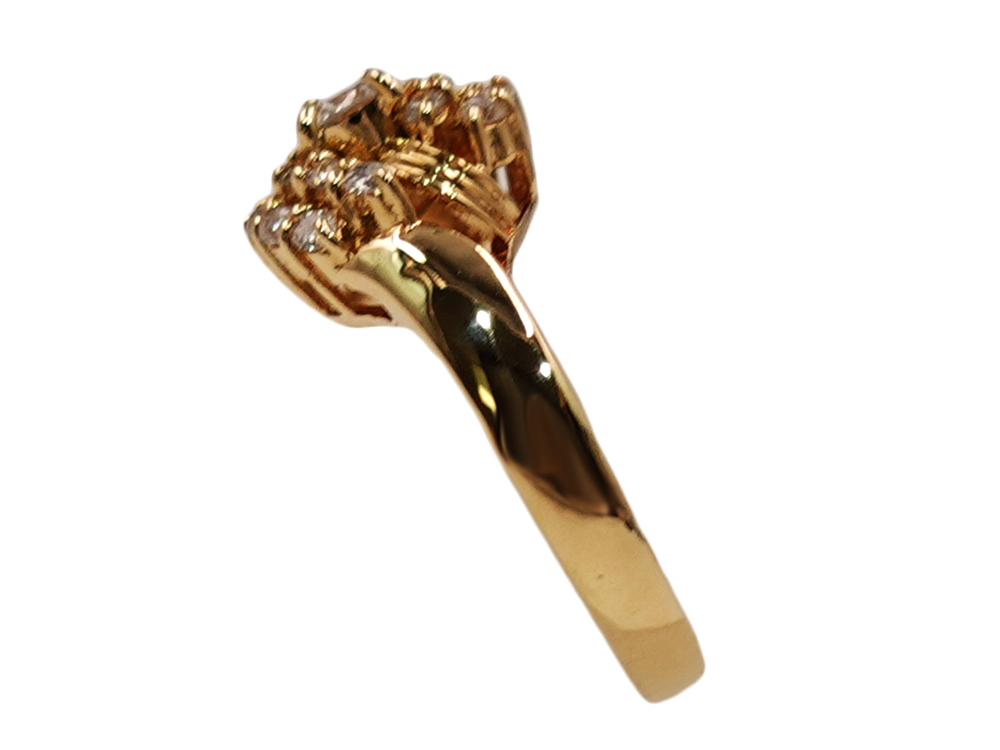ジュエリー K18YG イエローゴールド フラワー ダイヤモンド リング 0.38ct 3.3g 側面01