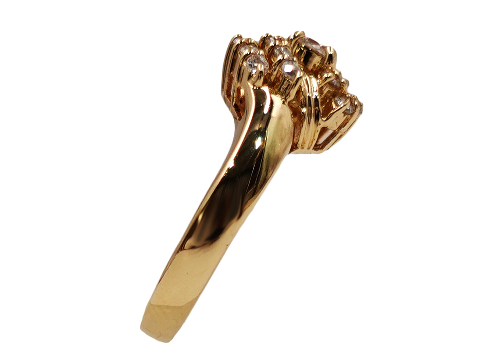 ジュエリー K18YG イエローゴールド フラワー ダイヤモンド リング 0.38ct 3.3g 側面02