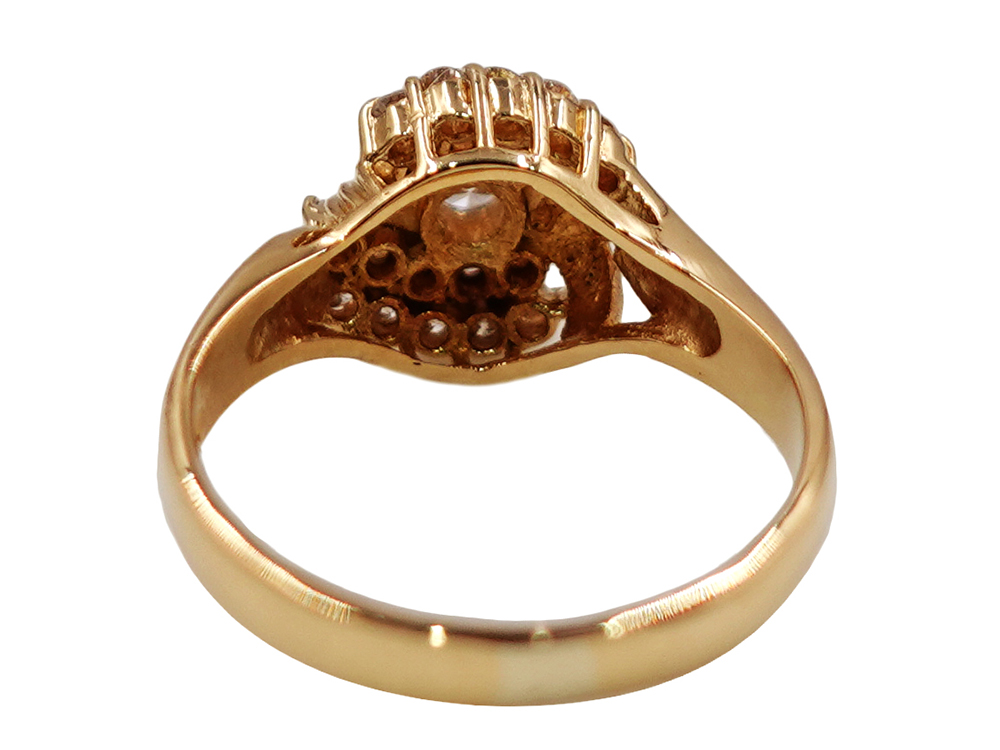 ジュエリー K18YG イエローゴールド フラワー ダイヤモンド リング 0.38ct 3.3g 背面