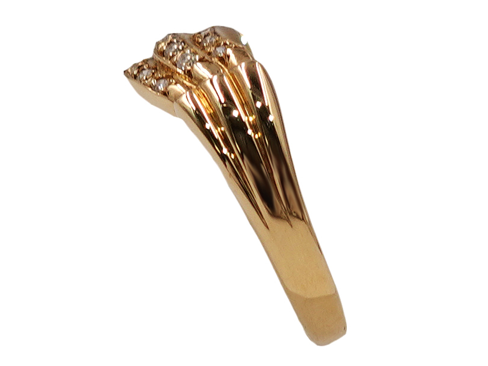 ジュエリー K18YG イエローゴールド ウェーブ ダイヤモンド リング 0.12ct 2.9g 側面01