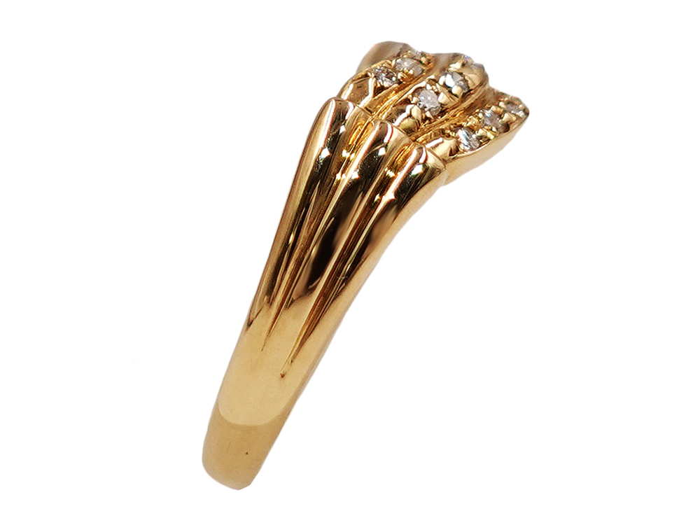 ジュエリー K18YG イエローゴールド ウェーブ ダイヤモンド リング 0.12ct 2.9g 側面02