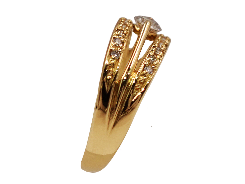 ジュエリー K18YG イエローゴールド ライン ダイヤモンド リング 0.30ct 3.1g 側面02