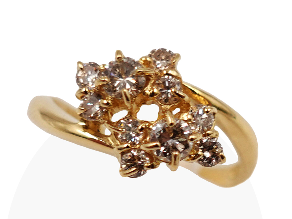 ジュエリー K18YG イエローゴールド リボンモチーフ ダイヤモンド リング 0.50ct 2.8g