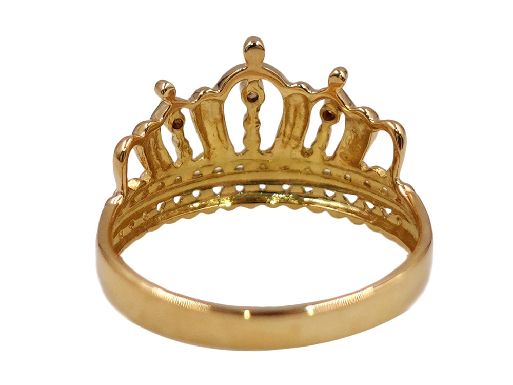 ジュエリー K18YG イエローゴールド クラウン ダイヤモンド リング 0.03ct 2.4g 背面