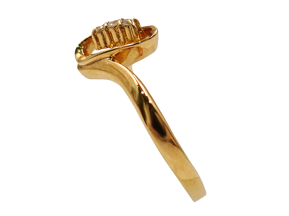 ジュエリー K18YG イエローゴールド ウェーブ ダイヤモンド リング 0.03ct 1.8g 側面01