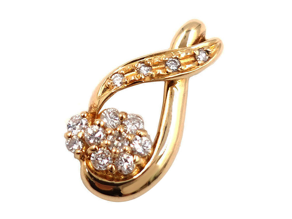 ジュエリー K18YG イエローゴールド フラワー ダイヤモンド ペンダントトップ 0.26ct 2.3g