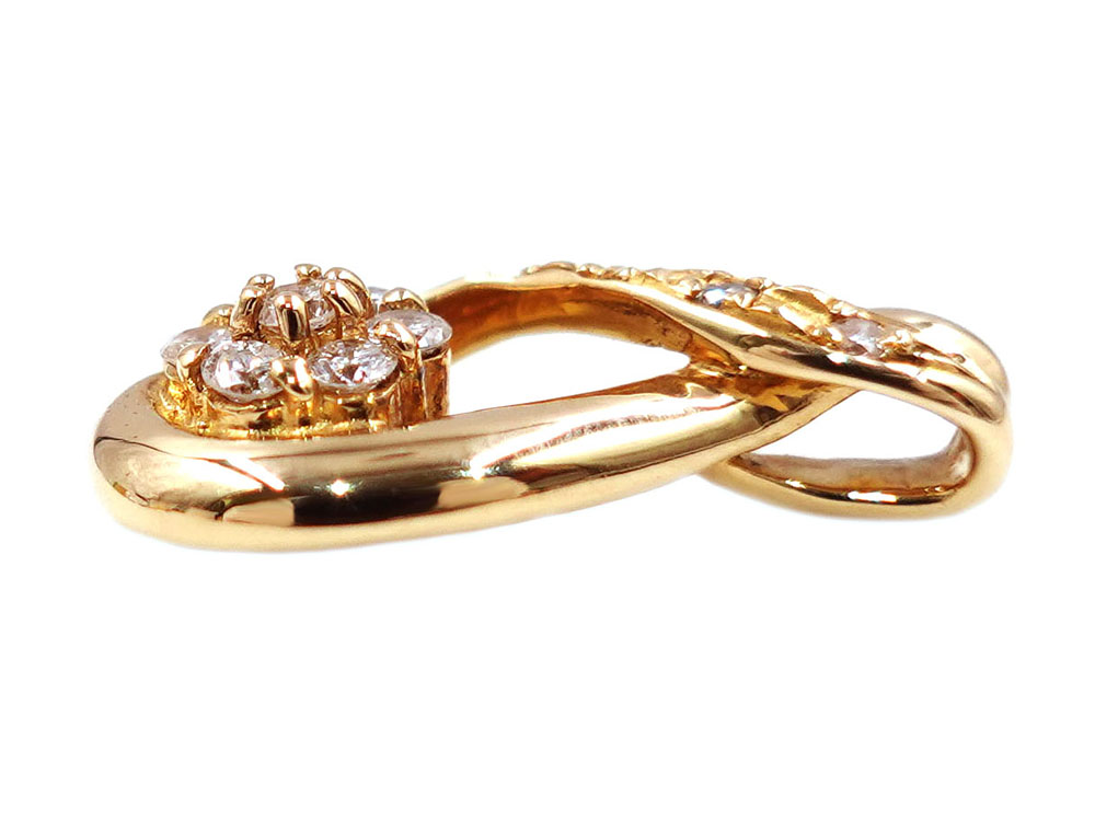 ジュエリー K18YG イエローゴールド フラワー ダイヤモンド ペンダントトップ 0.26ct 2.3g 側面01
