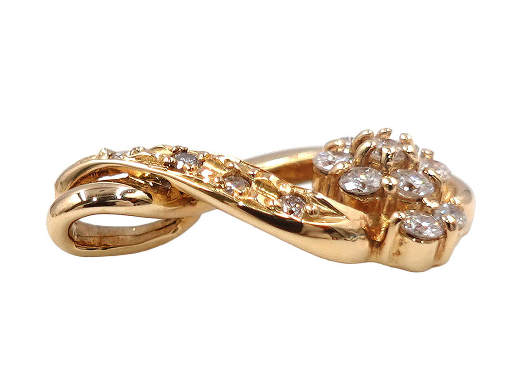 ジュエリー K18YG イエローゴールド フラワー ダイヤモンド ペンダントトップ 0.26ct 2.3g 側面02