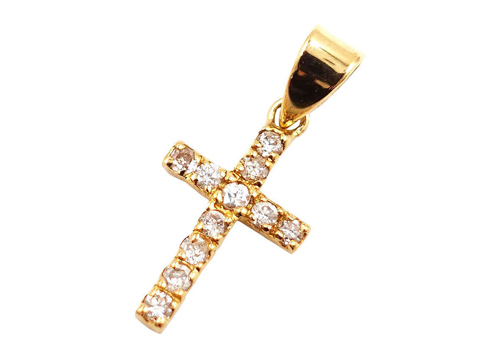ジュエリー K18YG イエローゴールド クロス ダイヤモンド ペンダントトップ 0.11ct 0.4g