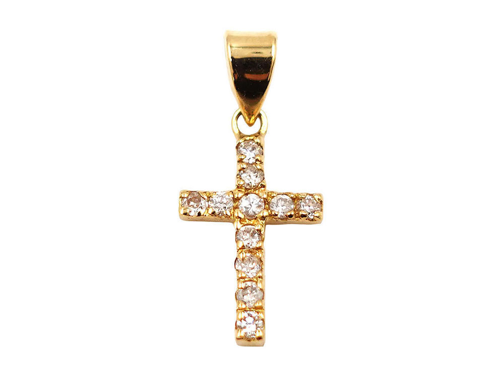ジュエリー K18YG イエローゴールド クロス ダイヤモンド ペンダントトップ 0.11ct 0.4g 正面